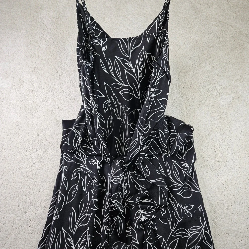 Blu Pepper Anthropologie Black White Floral Maxi‎ Dress Sleeveless Slit Tie Sz M